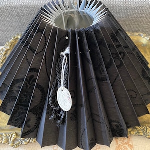 Rare Designer Lene Bjerre Pleated "Plisse". Stylish  Black Damask Textile Lamp Shade. Non Clip Frame Quality Vintage.