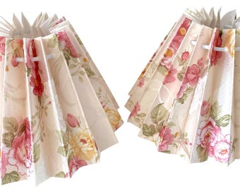 SET OF 2 Small Pleated Lamp Shades. Pastel Roses. Vintage Scandinavian. Clip on.