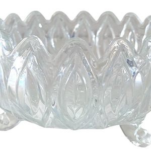 Lovely Small Footed Scalloped Glass Trinket/Candy Bowl with Star Flower Pattern. Vintage Baltic Cut Crystal 1940s. Price per Dish