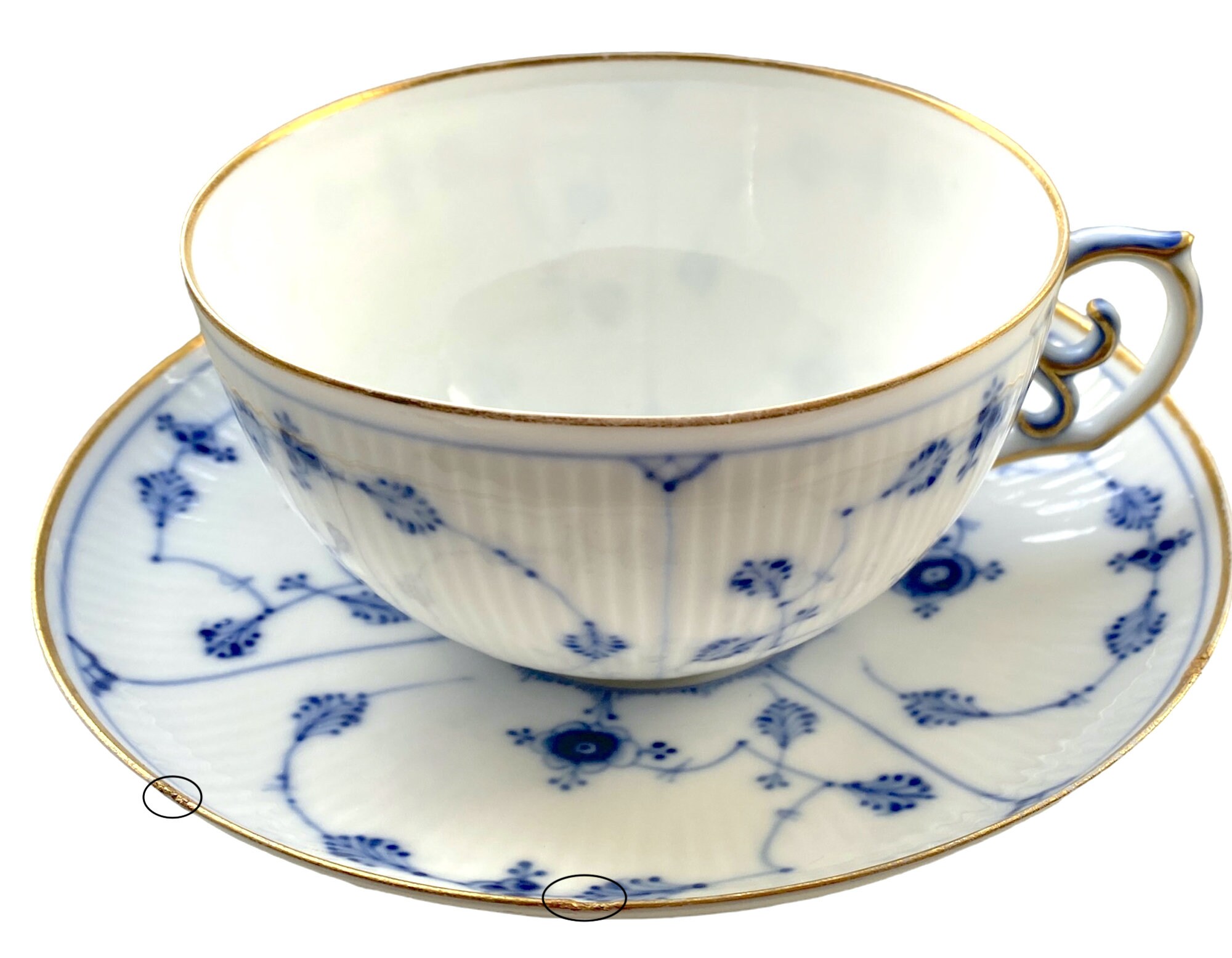 Antique 1870-1895 Royal Copenhagen 1. Class Blue Fluted Gold Large 