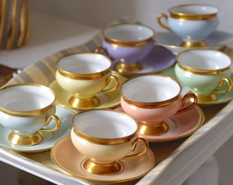 Empress Kjøbenhavns Porcelains Maleri KPM Denmark Antique 1920s Demitasse Cup/Saucer Sold pr SET. Select From: 7 Pastels w/ Gold Accent.