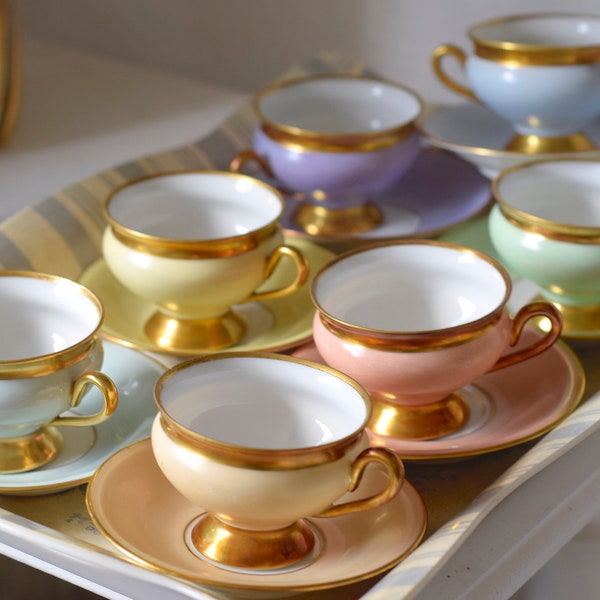 Empress Kjøbenhavns Porcelains Maleri KPM Denmark Antique 1920s Demitasse Cup/Saucer Sold pr SET. Select From: 7 Pastels w/ Gold Accent.