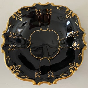Antique Art Deco Serving Plate: Black & Gold Porcelain, JL Menau Germany