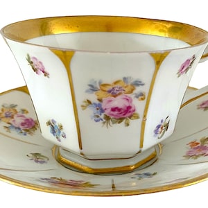 Vintage Tirschenreuth Bavaria Tea Cup and Saucer: Gold Floral Henriette