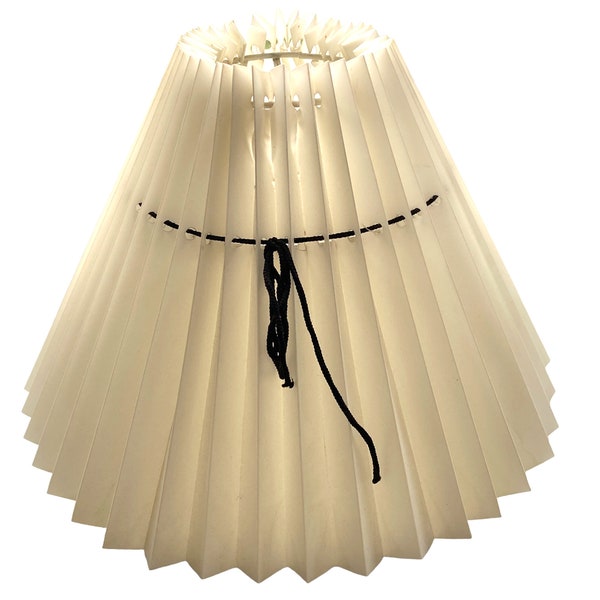 Nordic Pleated "Plisse" Lamp Shade. White Non Fabric with Black Contrast Ribbon. Clip On . Scandinavian Style.  Danish Modern.