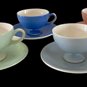 Egersund Norway Rare Vintage 1950 Footed Cup/Saucer Set. Sold per Set. Select Color: Light Blue, Dark Blue, Warm Pink, Pastel Green