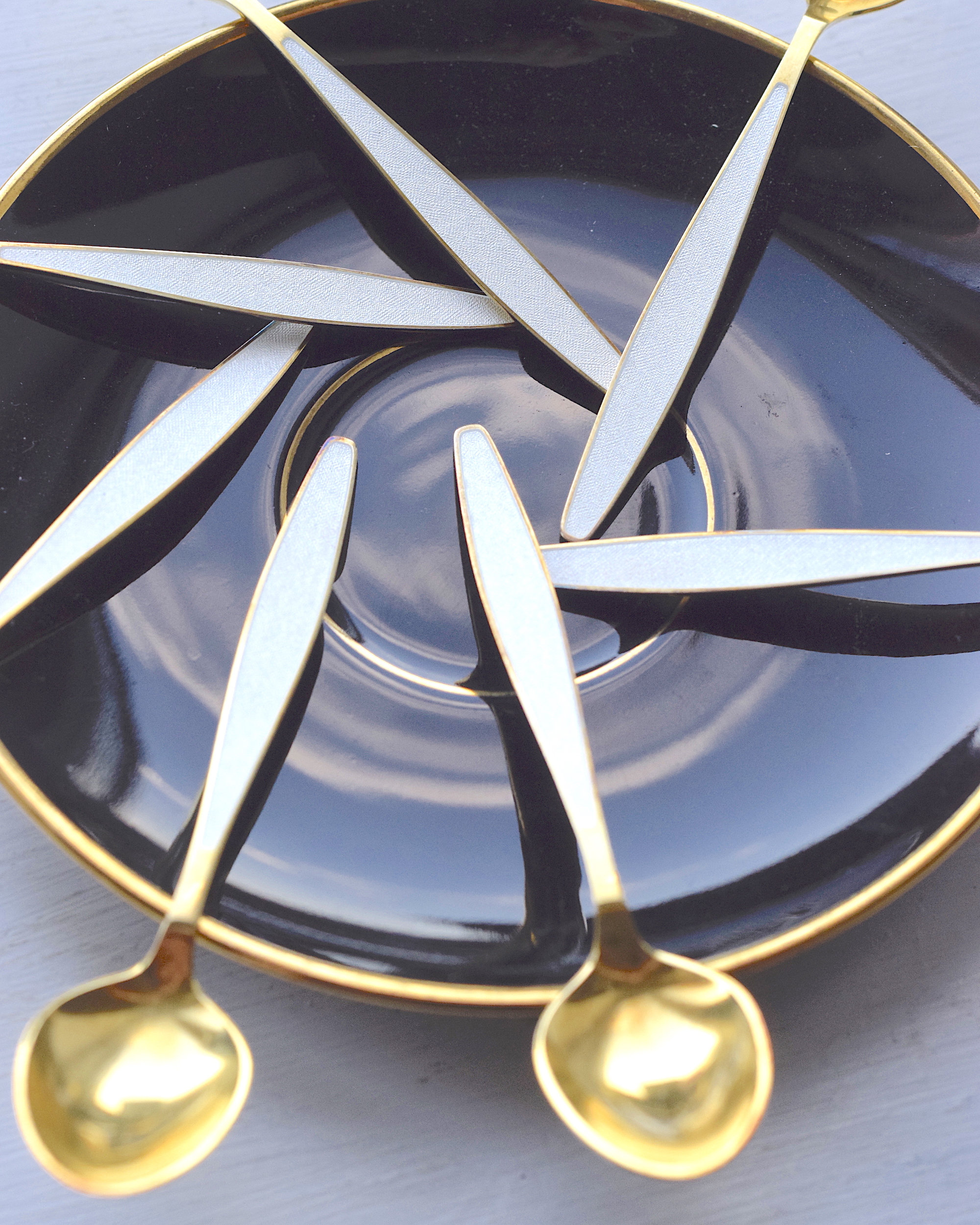Georg Jensen Sterling Silver Enamel Demitasse Spoons: 1940s