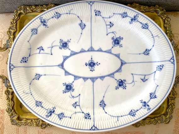 Antique Royal Copenhagen Blue Flute Oval Serving Plate - 1894 