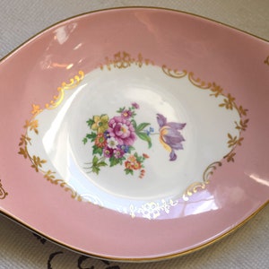 Vintage Figgjo Flint Pink Dish: 1950s Floral Bowl with Gold Accent