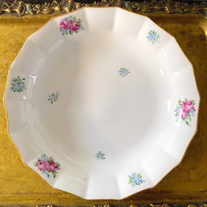 Large Serving Plate Dish Rare Antique Royal Copenhagen Pink Roses Blue Forget-me-Not. Gold Trim 1890-1920s.  Denmark 1. Class.