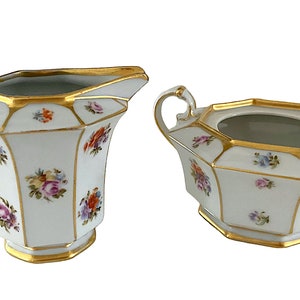Antike Tirschenreuth Bavaria Floral Porzellan Milchkännchen und Zuckerdose Set