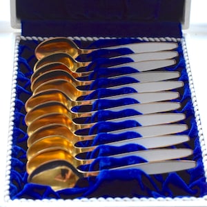 Cuillères à café Georg Jensen en argent sterling émaillé : Danemark des années 1940, Set de 12