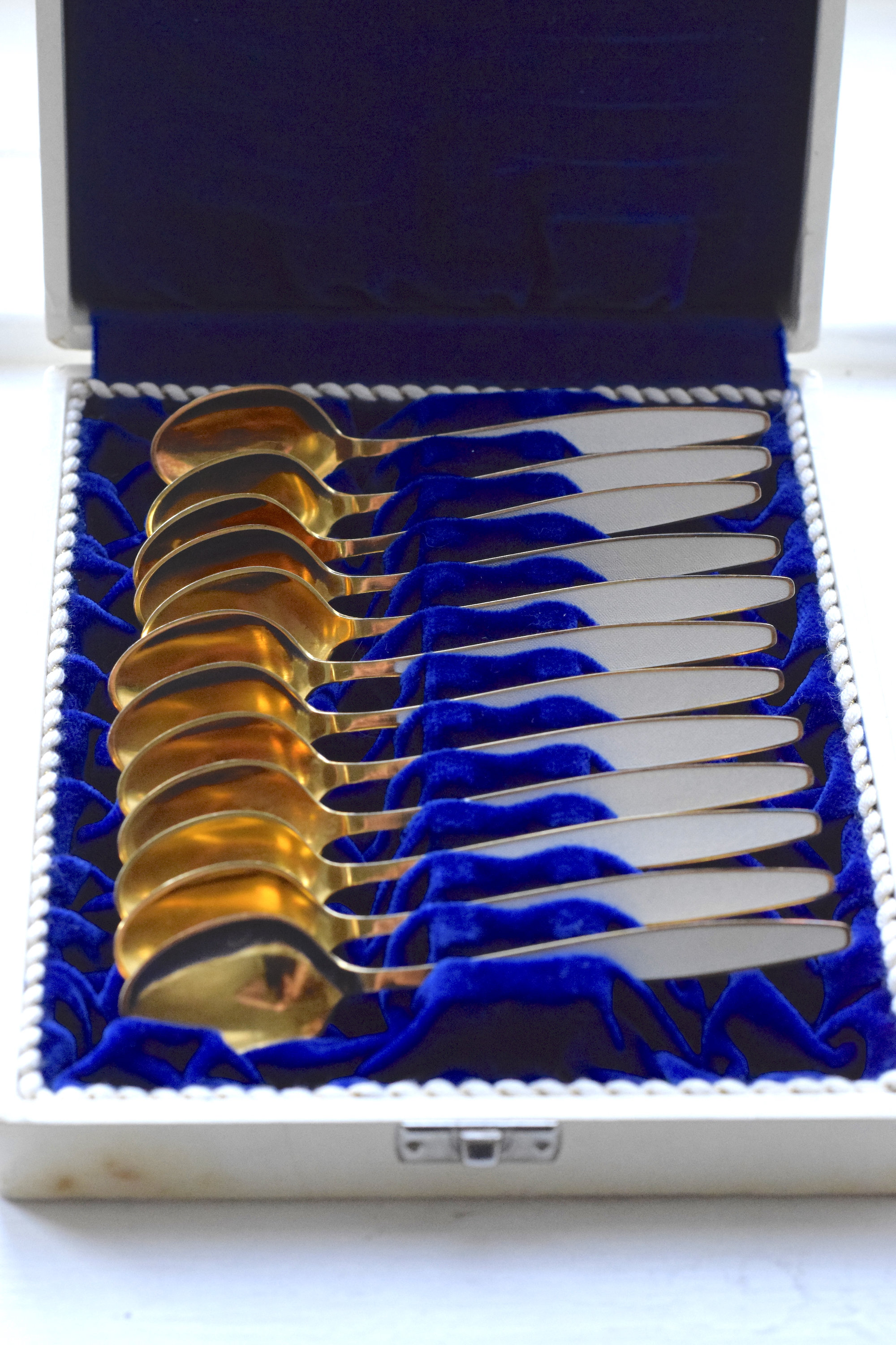 Georg Jensen Sterling Silver Enamel Demitasse Spoons: 1940s