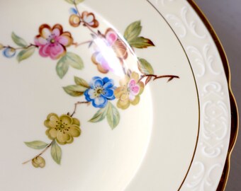 Antique KPM Denmark Porcelain Dinner Plate: Nordic Apple Blossom, Gold Trim