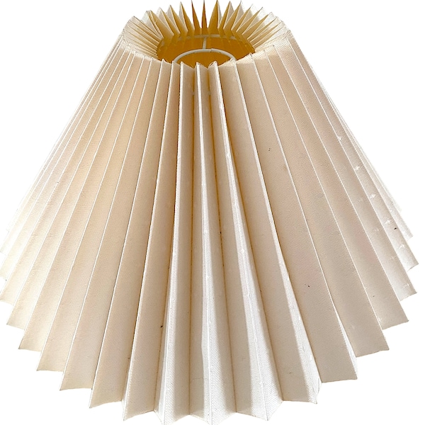 Classic Off White with Delicate Dot Pattern. Textile Nordic Pleated "Plisse" Lamp Shade Designer Vintage Non Clip Frame. Scandinavian Style.