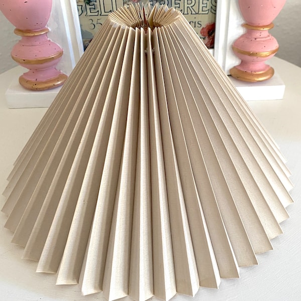 Classic Light Taupe Gray. Textile Nordic Pleated "Plisse" Lamp Shade Designer Vintage. Clip Frame. Scandinavian Style.