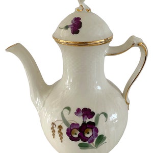 Rare Royal Copenhagen Primula Aurikel Lidded Coffee Pot, Denmark 1930s