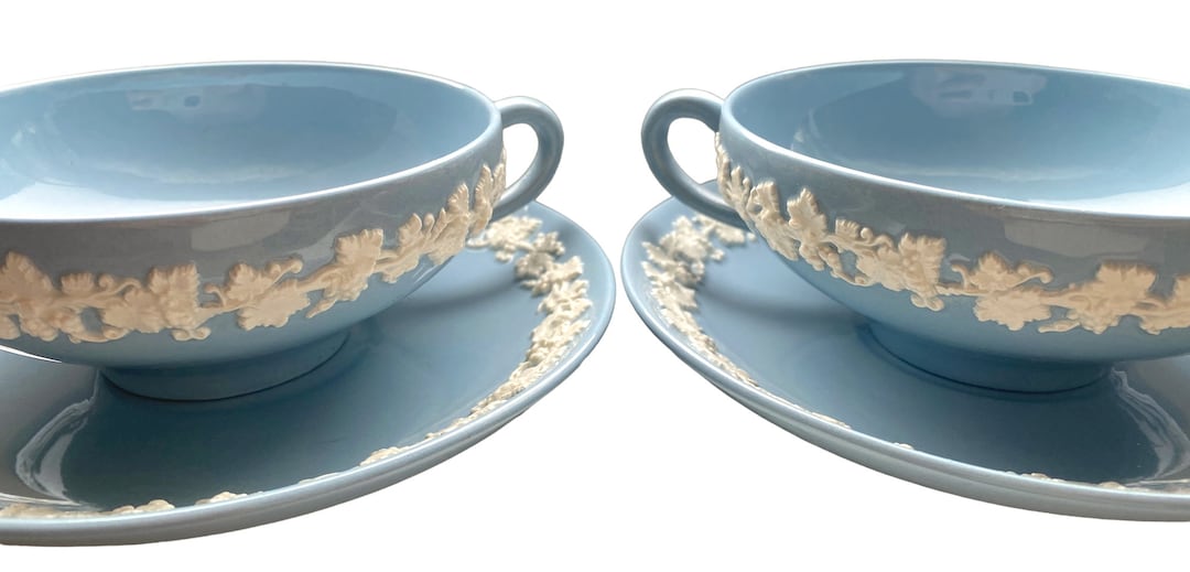 Rare Vintage Consomme Soup Cup and Saucer. Wedgwood Queensware Etruria