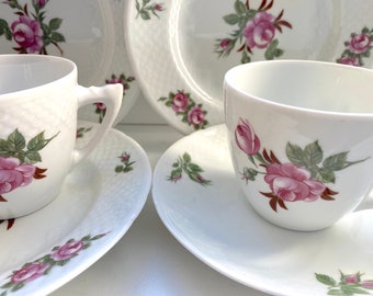 Bing & Grondahl Pink Wild Rose Coffee Cup and Saucer: Vintage Denmark Porcelain