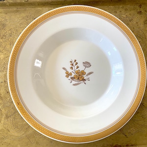 Rare Royal Art Deco Copenhagen Deep Salad/Soup Plate. Liselund Botanical Gold Accent Denmark Off White. Vintage 1960s