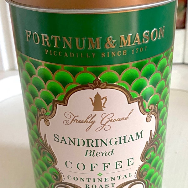 Fortnum & Mason Sandringham Vintage Coffee Tin. Posh and Elegant Green with Gold Accent. English Classic