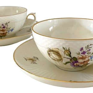 Rare Tea Cup Set Royal Copenhagen Floral Frijsenborg. Denmark 1950s. Green Peony. Heirloom First Class Quality. Sold pr Cup and Saucer Set.