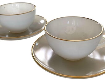 Tasse à Café Arcopal Vintage Violette Et Sa Soucoupe - Série Dorée - France - Occasion
