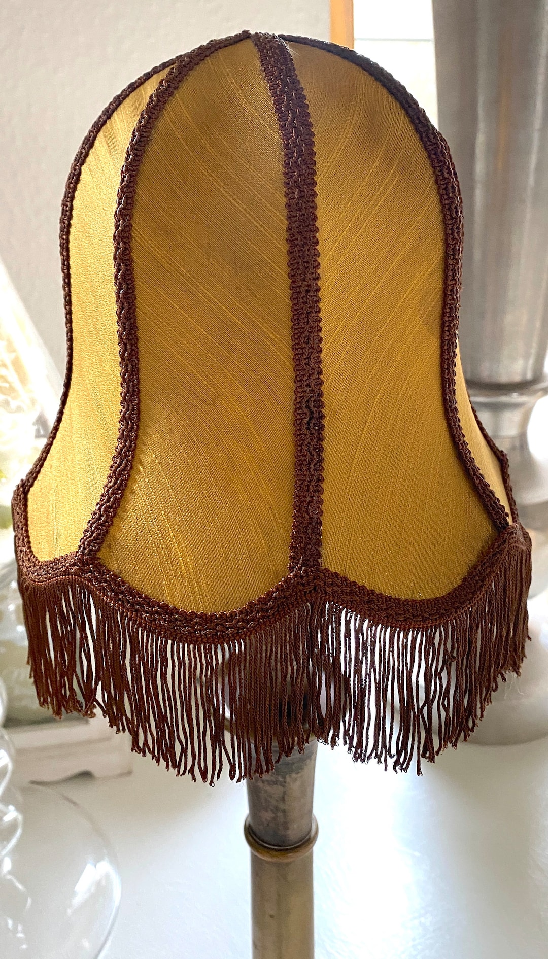 Antique Dome Elegant French Lamp Shade With Fringe Tassels and Fabric