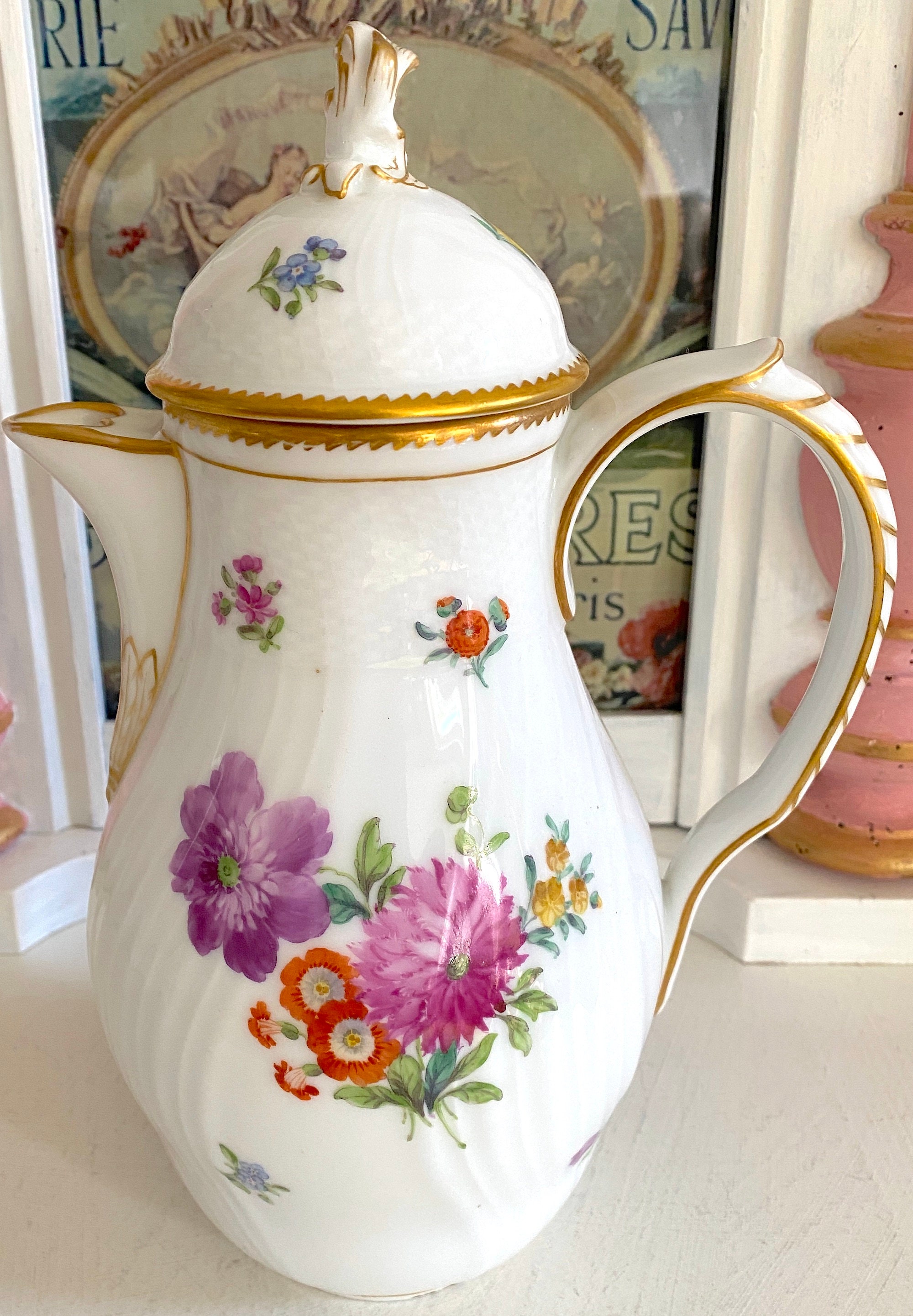 ロイヤルコペンハーゲン フルサクソンフラワーコーヒーポット。1900年