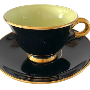 Vintage Stavangerflint Cup and Saucer Set: Harlequin Palett, Lime Yellow & Black