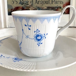 Vintage Royal Copenhagen Blue Fluted Elements Tea Cup and Saucer