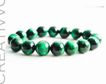Green Tiger eye bracelet Mens Beaded Bracelet, Bracelet for Men Bracelet for Women Tiger Eye Bracelet, Womens Bracelet Stretch