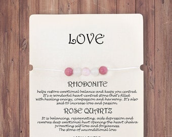 Love Bracelet Healing bracelet Handmade Bracelet Relationship bracelet Healing Crystals Gemstone Bracelet Rhodonite Kunzite Rose quartz
