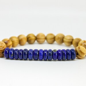 Lapis Lazuli and Wooden Beads Mens Bracelet, Not Dyed Lapis Womens Bracelet, Gemstone Bracelet, Gift for Women, Gift for Girlfriend