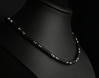 Lava stone and Hematite Mens Necklace, Mens Natural Gemstone Necklace, volcanic rock Mens Necklace, Gift for Men, Mens Choker, Gift for Him