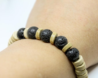 Wooden rings, Lava bracelet- Mens Beaded Bracelet, Womens Bracelet, Gemstone Bracelet, Natural Bracelet, Mens Bracelet Mala bracelet