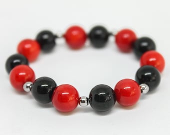 Red Coral Bracelet and Black Onyx bracelet Womens Beaded Bracelet Natural Bracelet Coral Bracelet Womens Bracelet Unisex Gemstone Bracelet