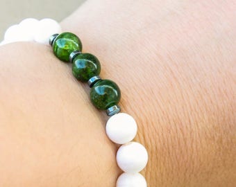 8mm Chrome Diopside Bracelet A grade & 8mm White Agate - Bracelet for Women, Womens Bracelet, Diopside Beaded Bracelet, Unisex Bracelet