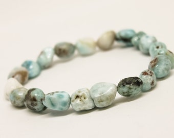 Genuine Free form Larimar Bracelet Larimar Beaded Bracelet, Gemstone Bracelet, Dominican Larimar Womens Bracelet, Stretch Bracelet