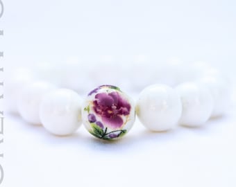 White Agate Bracelet, Womens Bead Bracelet, Girl bracelet, Beaded Bracelet, Gift for Mom