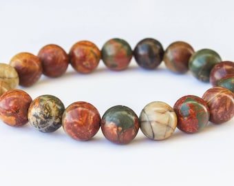 Picasso Jasper bracelet - 10mm  Mens Bracelet, Stretch Bracelet, Unisex Bracelet, Mens Beaded Bracelet, Natural Bracelet, Gift for Him