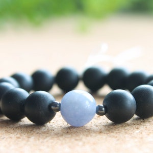 10mm Aquamarine, Hematite & Black Matte Onyx Mens Beaded Bracelet, Womens Bracelet, Gemstone Bracelet, Unisex Bracelet, Natural Bracelet image 3