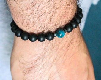 8mm Apatite, Hematite & Black Matte Onyx  - Mens Bracelet, Womens Bracelet, Gemstone Bracelet, Unisex Bracelet, Natural Bracelet