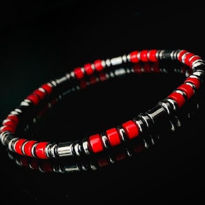 Herenarmband rood koraal en hematiet, natuurlijke edelsteenarmband heren, koraal herenarmband, cadeau voor mannen, herenarmband, cadeau voor hem