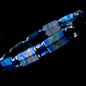 Lapis lazuli en glaskralen herenarmband, heren natuurlijke edelsteenarmband, Azuriet herenarmband, cadeau voor mannen, herenarmband, cadeau voor hem