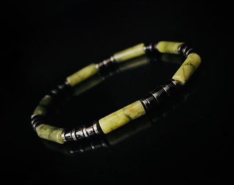 4mm Green Jade and hematite Mens Bracelet, Mens Natural Gemstone Bracelet, Jade Mens Bracelet, Gift for Men, Mens Bracelet, Gift for Him