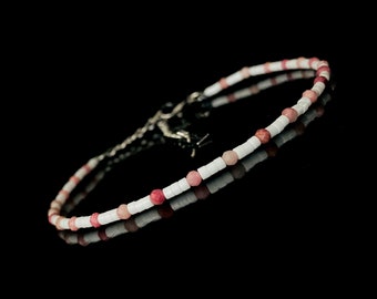 Rhodonite and white glass beads Womens Bracelet, Natural Gemstone Bracelet, Rhodonite Minimalist Bracelet, Gift for Woman, Gift for Her