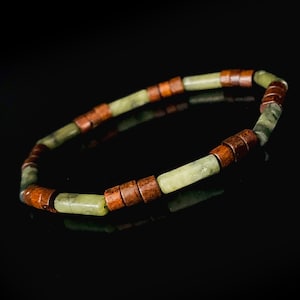 Groene jade en houten herenarmband, heren natuurlijke edelsteenarmband, jade herenarmband, cadeau voor mannen, herenarmband, cadeau voor hem