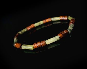 Bracciale da uomo in giada verde e legno da 4 mm, bracciale da uomo con pietre preziose naturali, bracciale da uomo in giada, regalo per uomo, bracciale da uomo, regalo per lui