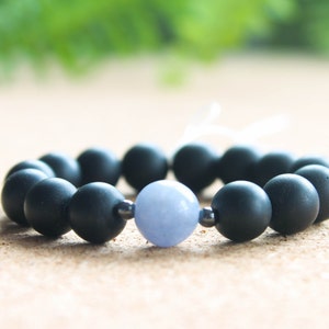 10mm Aquamarine, Hematite & Black Matte Onyx Mens Beaded Bracelet, Womens Bracelet, Gemstone Bracelet, Unisex Bracelet, Natural Bracelet image 1